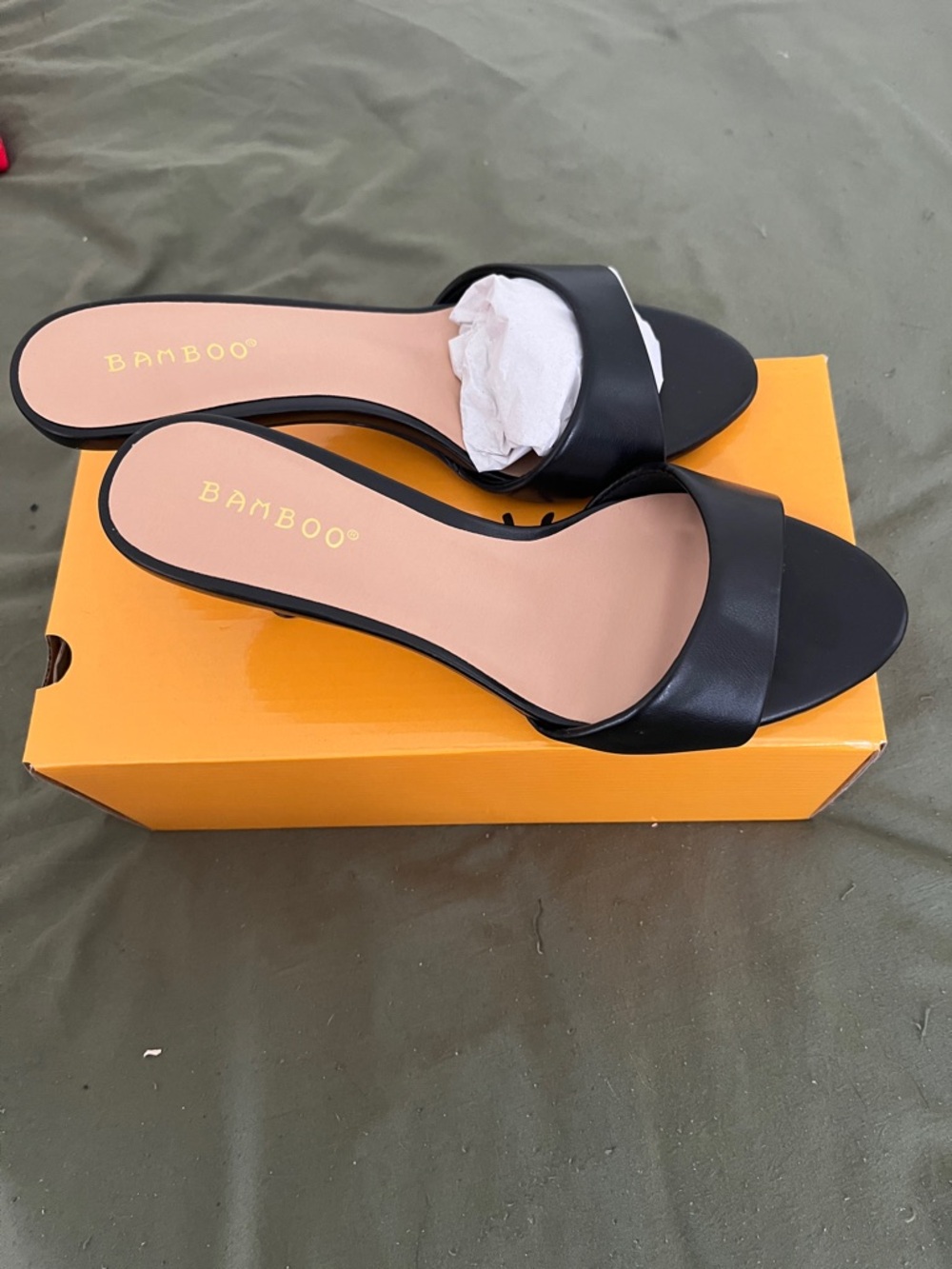 BAMBOO Black Single-Band Open-Toe Slide Mules